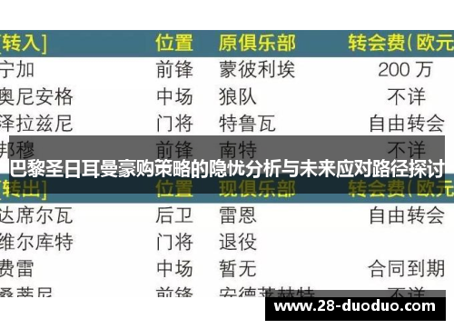 巴黎圣日耳曼豪购策略的隐忧分析与未来应对路径探讨